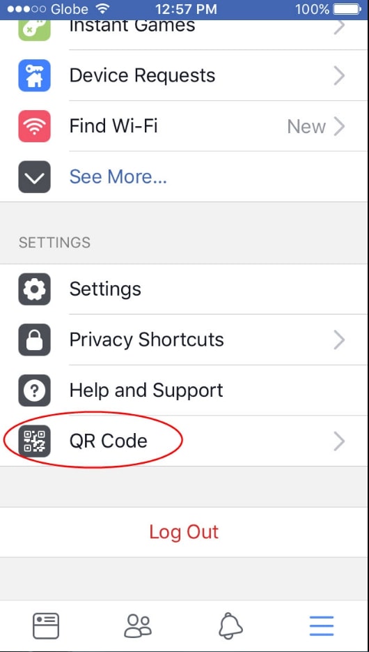 Facebook có tích hợp sẵn chức năng Scan QR code