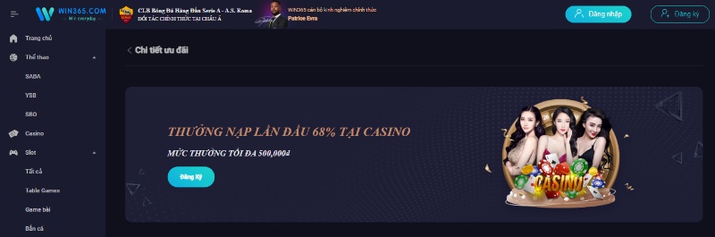 Thưởng nạp lần đầu 68% dành cho Casino